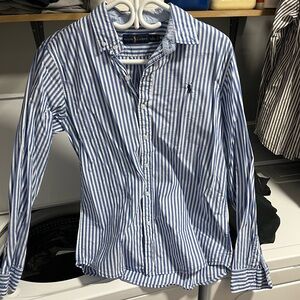 Ralph Lauren Men's Blue and White Striped Shirt